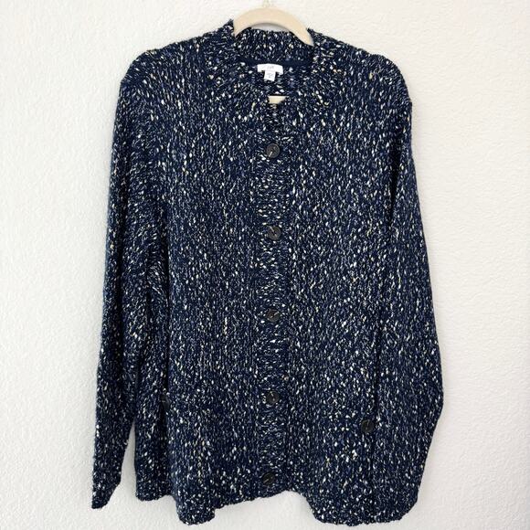 J. Jill Womens Cardigan Sweater Size 3X Metallic Marled Knit Classic Office Blue - Picture 1 of 8